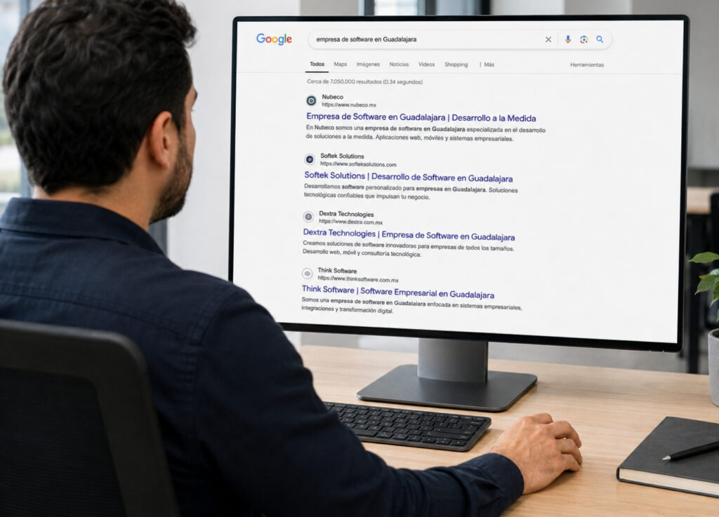 Consultor de SEO revisando el posicionamiento de un sitio en Guadalajara