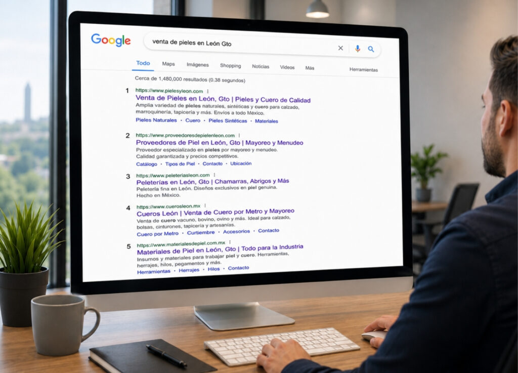 Consultor de SEO revisando el posicionamiento de un sitio en leon gto