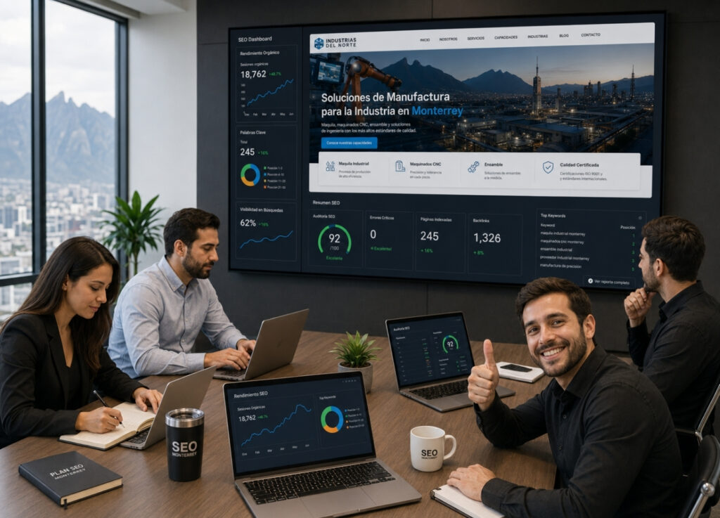 Equipo de Carpa Producciones trabajando en una estrategia de SEO en Monterrey