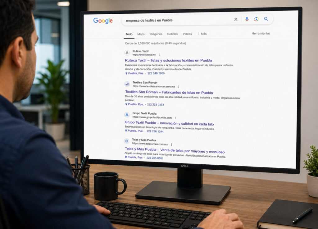 Consultor de SEO revisando el posicionamiento de un sitio