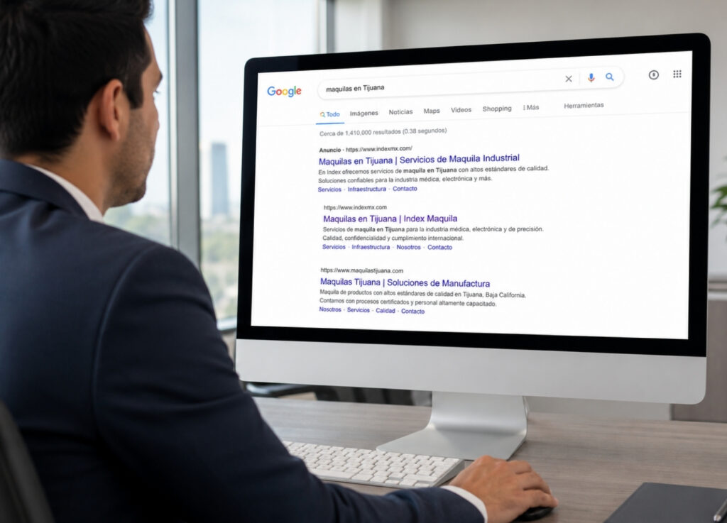 Consultor de SEO revisando el posicionamiento de un sitio en tijuana