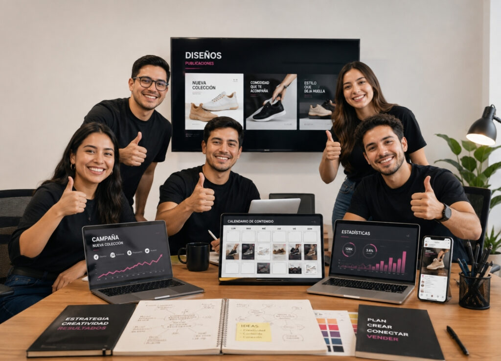 Equipo revisando el plan de contenido de un cliente de León