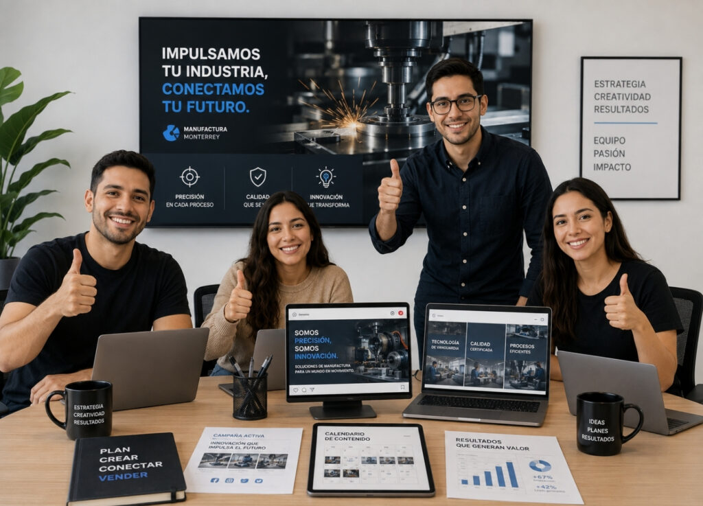 Equipo revisando el plan de contenido de un cliente de Monterrey